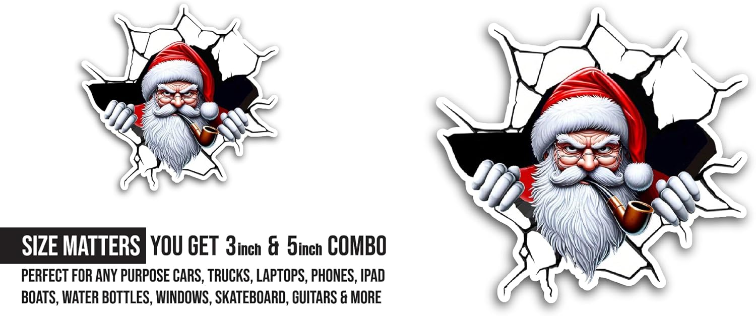 2 (Pieces) 3" and 5" Santa Sticker, Waterproof Vinyl Decals for Many Purpose Like Cars, Trucks, Laptops, Phones, Windows and More