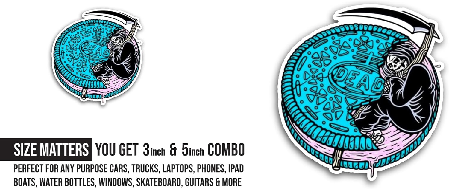 2 (Pieces) 3" and 5" Dead Cookie Sticker, Waterproof Vinyl Decals for Many Purpose Like Cars, Trucks, Laptops, Phones, Windows and More