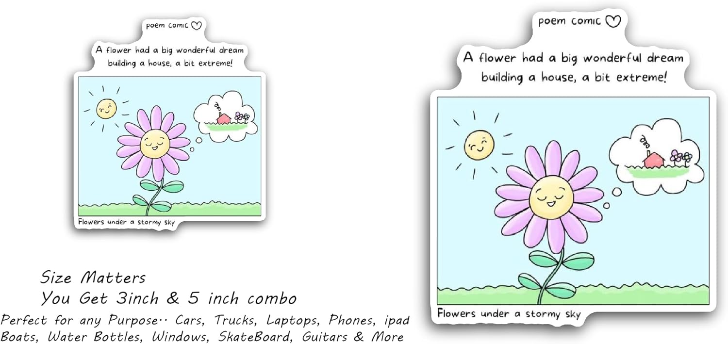 2 (Pieces) 3" and 5" Smiling Flower with Sun Sticker, Waterproof Vinyl Decals for Many Purpose Like Cars, Trucks, Laptops, Phones, Windows and More