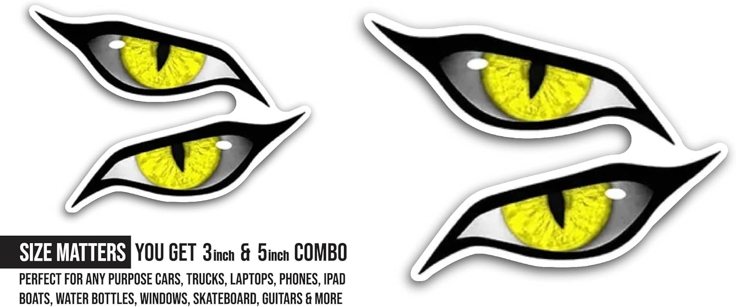 2 (Pieces) 3" and 5" Pair of Evil Eyes Sticker, Waterproof Vinyl Decals for Many Purpose Like Cars, Trucks, Laptops, Phones, Windows and More