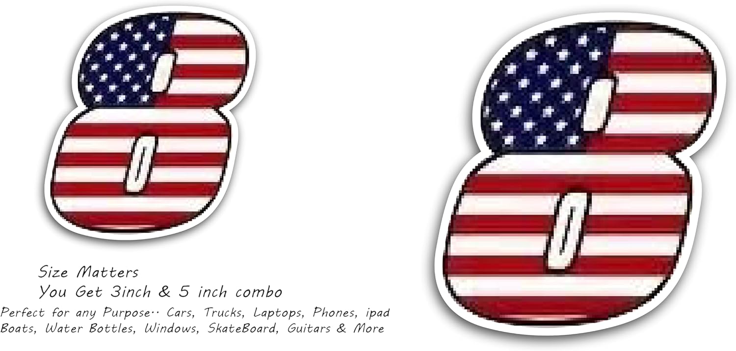 2 (Pieces) 3" and 5" Number Eight in American Flag Color Decal Sticker, Waterproof Vinyl Decals for Many Purpose Like Cars, Trucks, Laptops, Phones, Windows and More