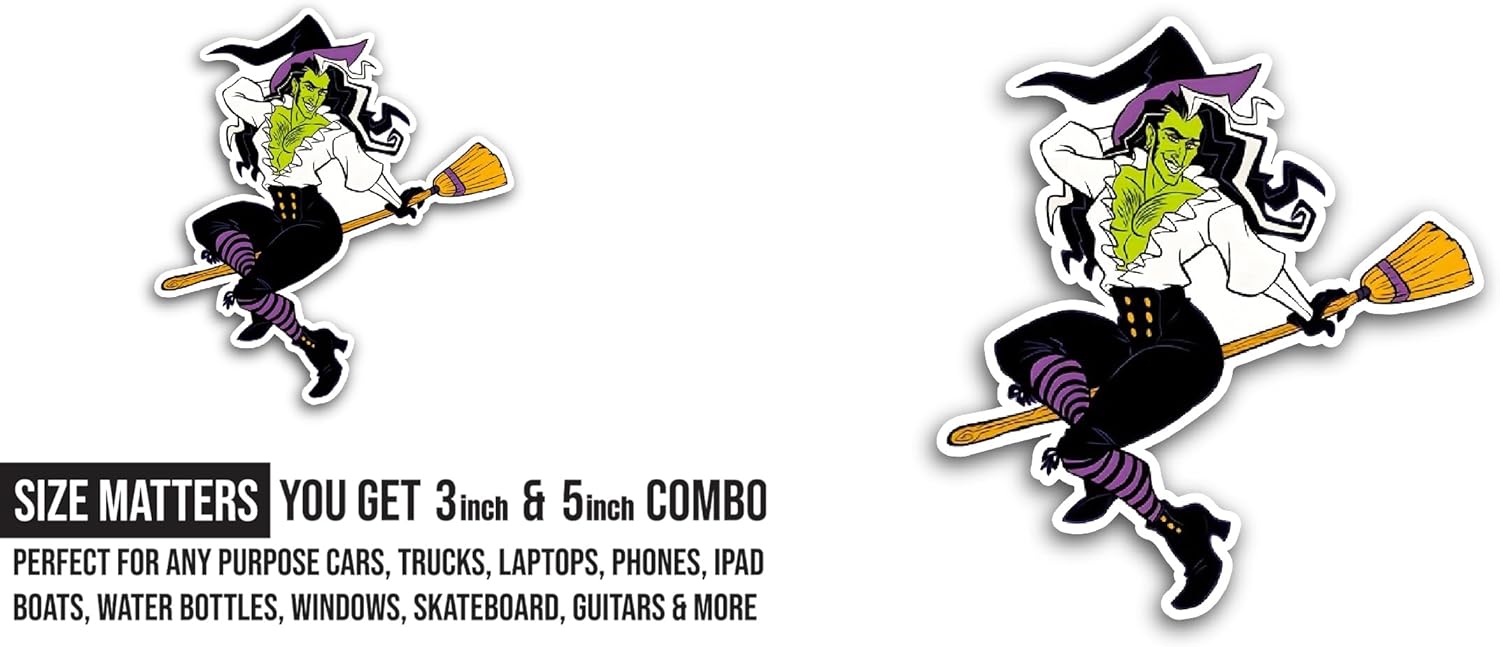 2 (Pieces) 3" and 5" Witch Sticker, Waterproof Vinyl Decals for Many Purpose Like Cars, Trucks, Laptops, Phones, Windows and More
