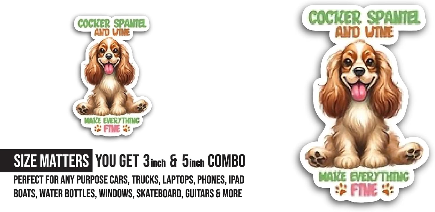 2 (Pieces) 3" and 5" Cocker Spaniel Sticker, Waterproof Vinyl Decals for Many Purpose Like Cars, Trucks, Laptops, Phones, Windows and More