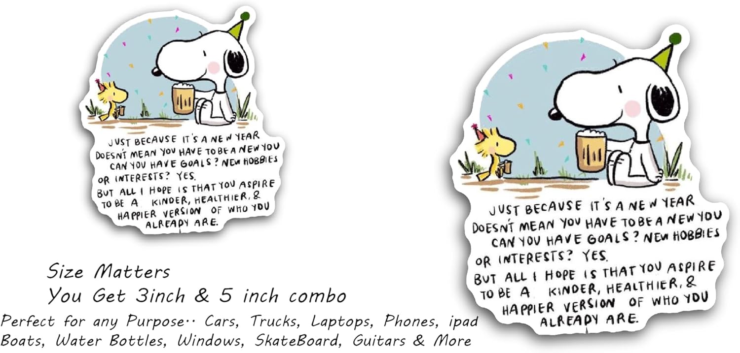 2 (Pieces) 3" and 5" Just Because Its A New Year Text Sticker, Waterproof Vinyl Decals for Many Purpose Like Cars, Trucks, Laptops, Phones, Windows and More