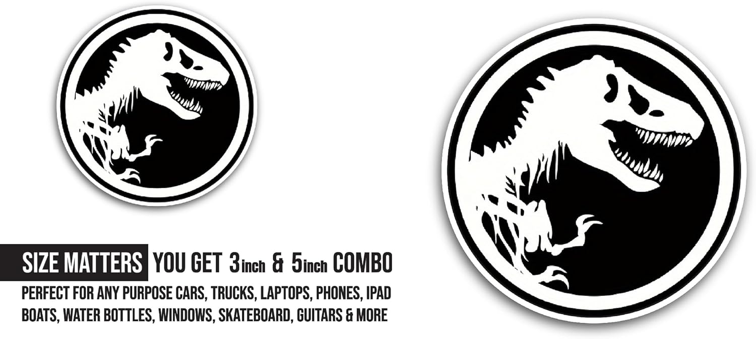 2 (Pieces) 3" and 5" White Dinosaur Head Sticker, Waterproof Vinyl Decals for Many Purpose Like Cars, Trucks, Laptops, Phones, Windows and More