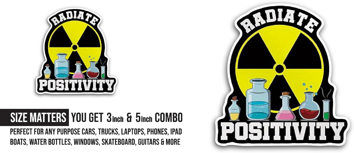 2 (Pieces) 3" and 5" Radiate Positivity Sticker, Waterproof Vinyl Decals for Many Purpose Like Cars, Trucks, Laptops, Phones, Windows and More