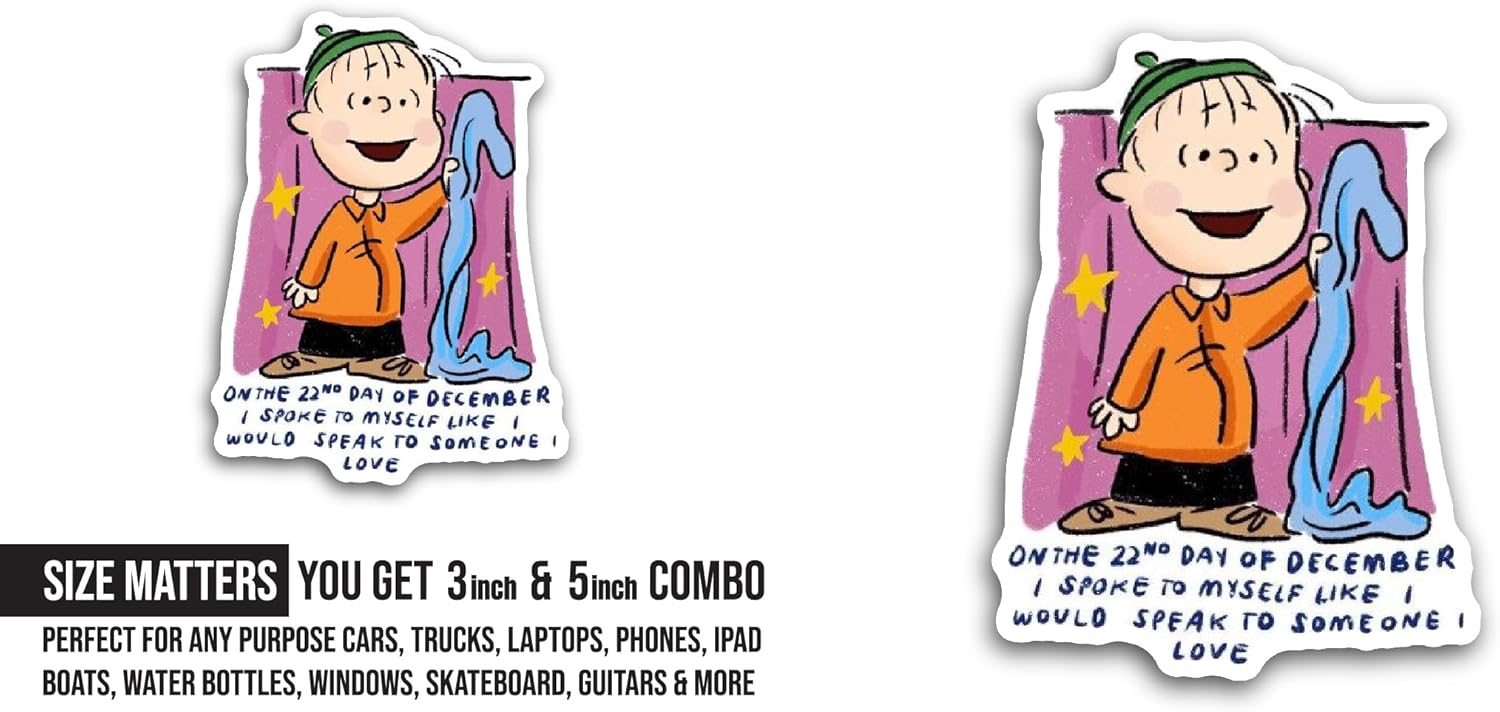 2 (Pieces) 3" and 5" Boy Holding Blanket Sticker, Waterproof Vinyl Decals for Many Purpose Like Cars, Trucks, Laptops, Phones, Windows and More