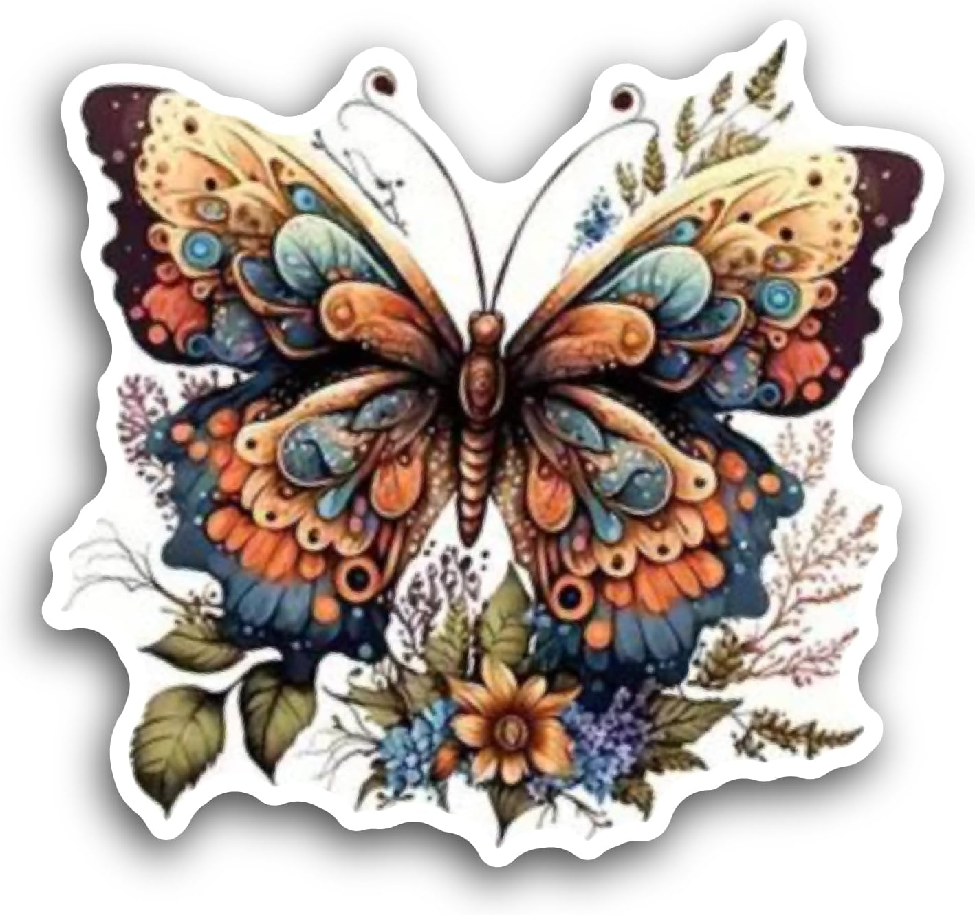 2 (Pieces) 3" and 5" Butterflies and Flowers Sticker, Waterproof Vinyl Decals for Many Purpose Like Cars, Trucks, Laptops, Phones, Windows and More