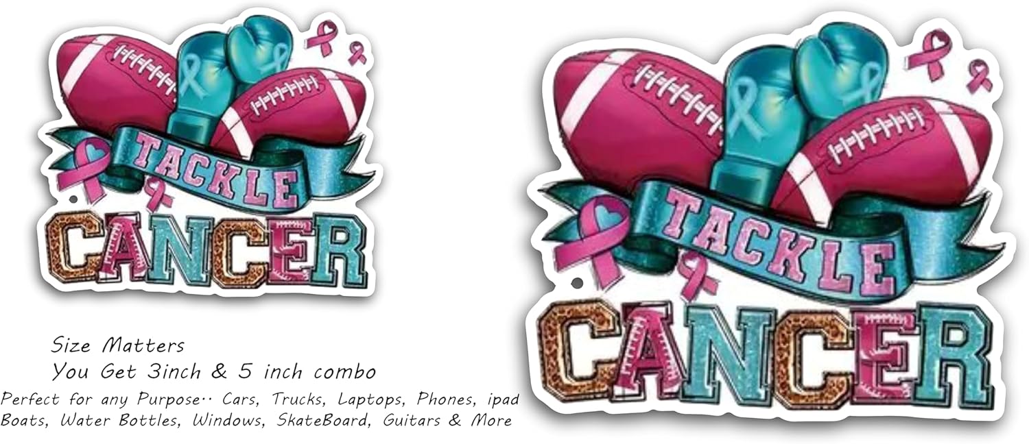 2 (Pieces) 3" and 5" Tackle Cancer Decal Sticker, Waterproof Vinyl Decals for Many Purpose Like Cars, Trucks, Laptops, Phones, Windows and More