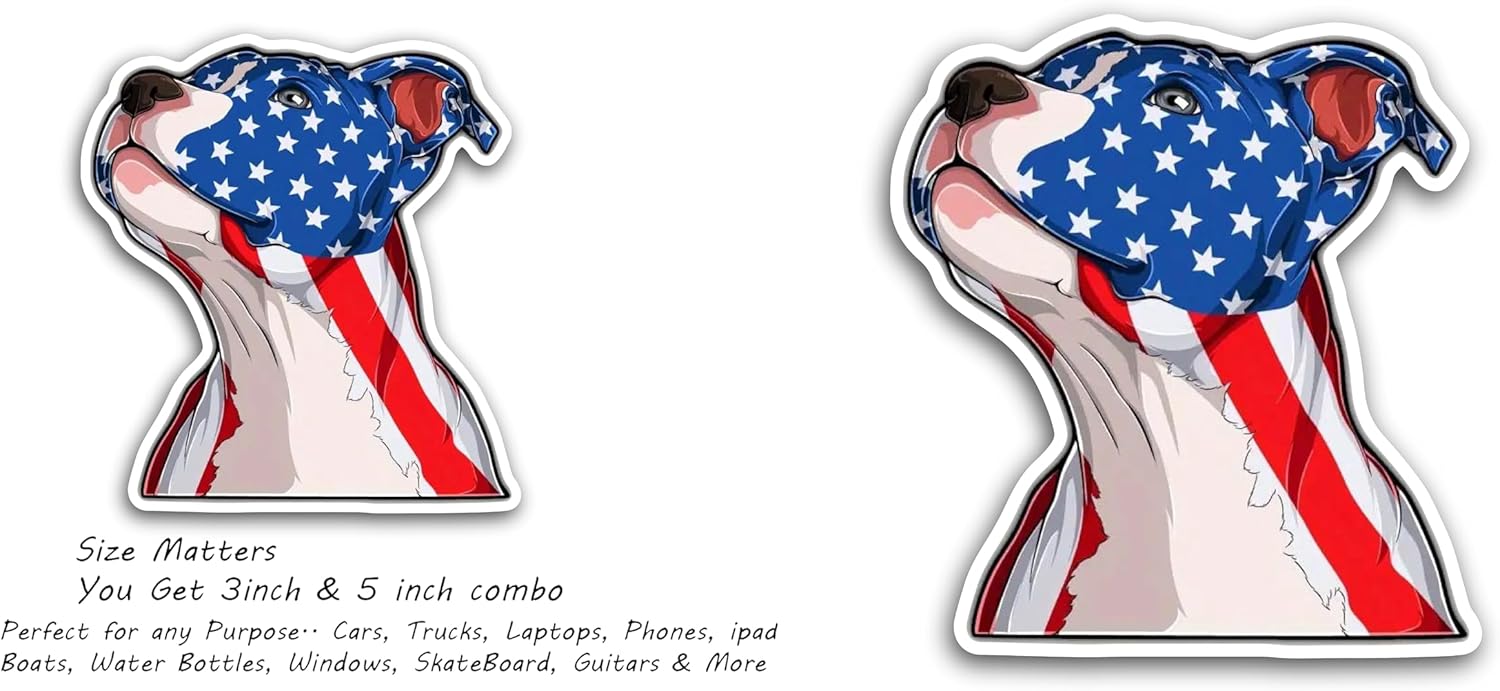 2 (Pieces) 3" and 5" Dog in American Flag Color Decal Sticker, Waterproof Vinyl Decals for Many Purpose Like Cars, Trucks, Laptops, Phones, Windows and More