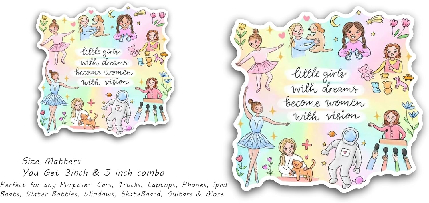 2 (Pieces) 3" and 5" Girls Cliparts with Text Sticker, Waterproof Vinyl Decals for Many Purpose Like Cars, Trucks, Laptops, Phones, Windows and More