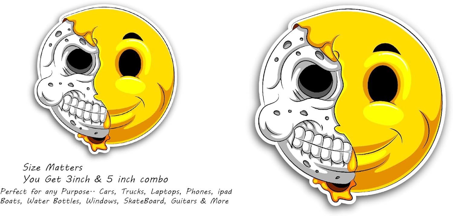 2 (Pieces) 3" and 5" Half Skull Emotion Sticker, Waterproof Vinyl Decals for Many Purpose Like Cars, Trucks, Laptops, Phones, Windows and More