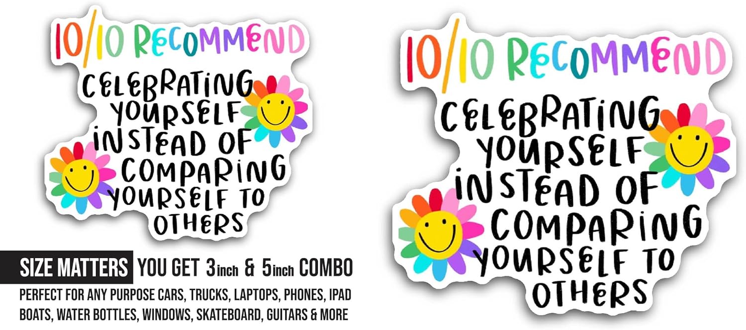 2 (Pieces) 3" and 5" Celebrating Yourself Sticker, Waterproof Vinyl Decals for Many Purpose Like Cars, Trucks, Laptops, Phones, Windows and More