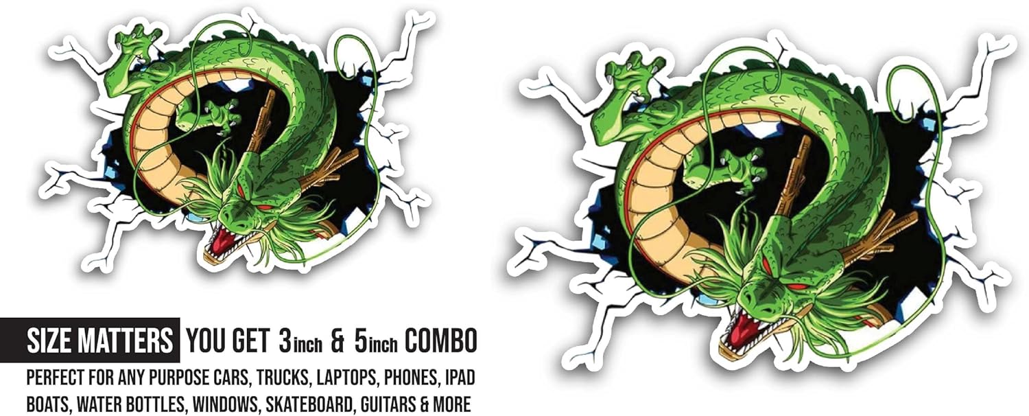 2 (Pieces) 3" and 5" Green Dragon Sticker, Waterproof Vinyl Decals for Many Purpose Like Cars, Trucks, Laptops, Phones, Windows and More