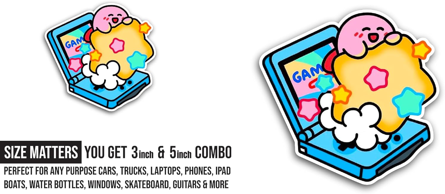 2 (Pieces) 3" and 5" Cute Cartoon Sticker, Waterproof Vinyl Decals for Many Purpose Like Cars, Trucks, Laptops, Phones, Windows and More