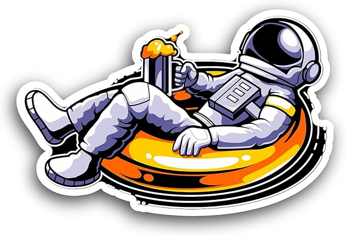 2 (Pieces) 3" and 5" Astronaut Drinking Beer Vinyl Decal Sticker, Waterproof Vinyl Decals for Many Purpose Like Cars, Trucks, Laptops, Phones, Windows and More