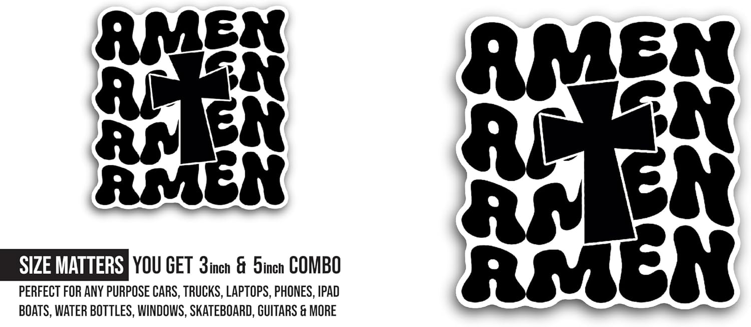 2 (Pieces) 3" and 5" Amen Text Sticker, Waterproof Vinyl Decals for Many Purpose Like Cars, Trucks, Laptops, Phones, Windows and More