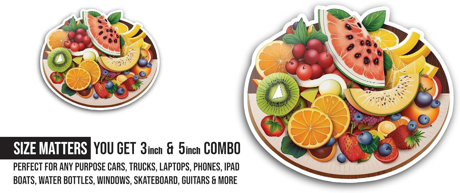 2 (Pieces) 3" and 5" Fruit Platter Sticker, Waterproof Vinyl Decals for Many Purpose Like Cars, Trucks, Laptops, Phones, Windows and More (Copy)