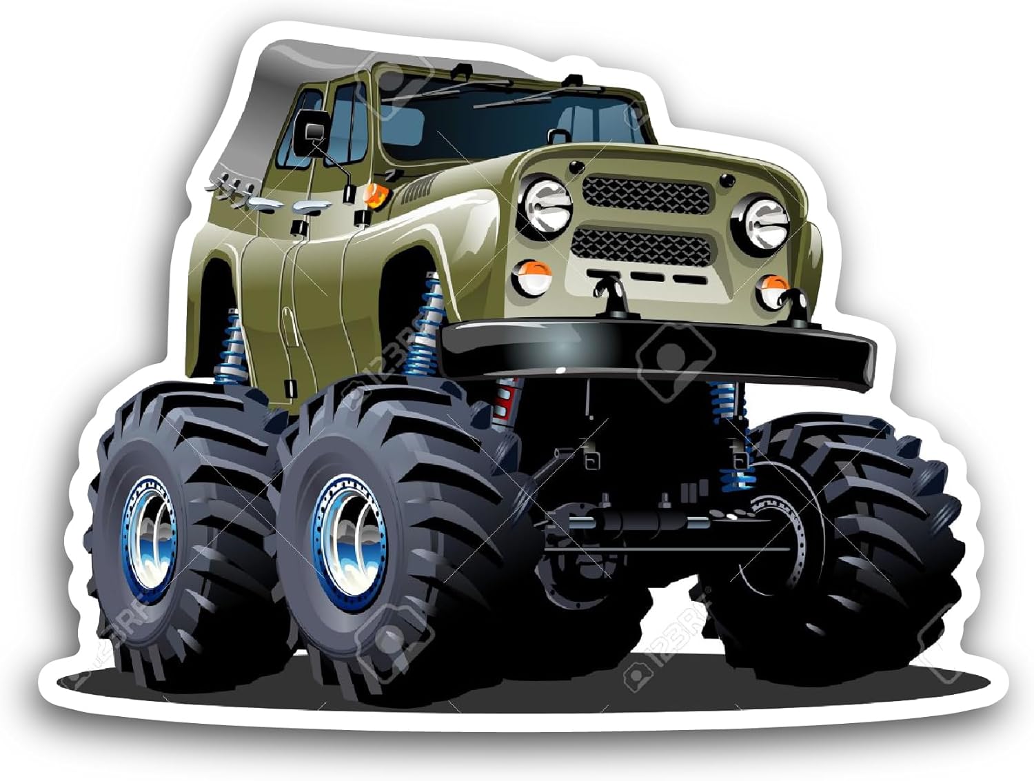 2 (Pieces) 3" and 5"Cartoon Monster Jeep Sticker, Waterproof Vinyl Decals for Many Purpose Like Cars, Trucks, Laptops, Phones, Windows and More