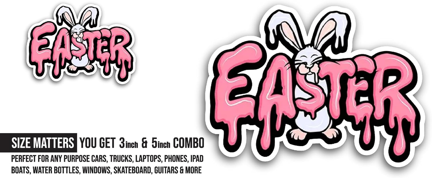 2 (Pieces) 3" and 5" Easter Sticker, Waterproof Vinyl Decals for Many Purpose Like Cars, Trucks, Laptops, Phones, Windows and More