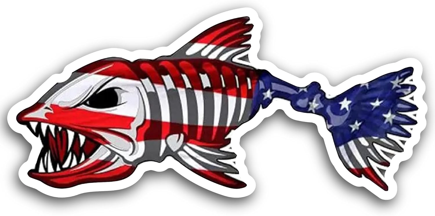 2 (Pieces) 3" and 5" Shark Fish in American Flag Decal Sticker, Waterproof Vinyl Decals for Many Purpose Like Cars, Trucks, Laptops, Phones, Windows and More