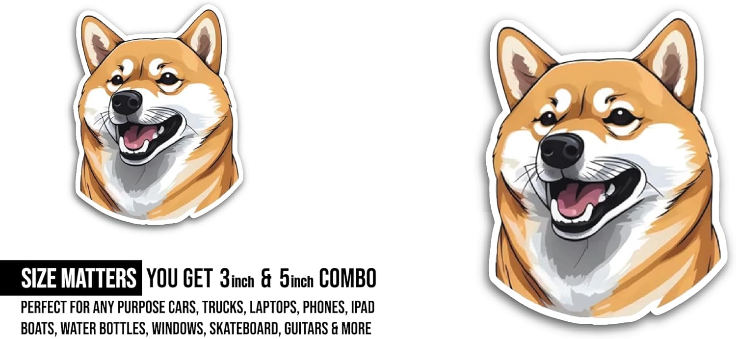 2 (Pieces) 3" and 5" Smiling Dog Sticker, Waterproof Vinyl Decals for Many Purpose Like Cars, Trucks, Laptops, Phones, Windows and More