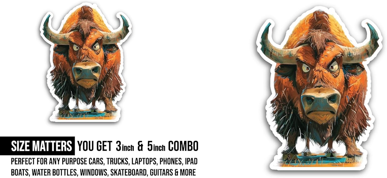 2 (Pieces) 3" and 5" Bull Sticker, Waterproof Vinyl Decals for Many Purpose Like Cars, Trucks, Laptops, Phones, Windows and More