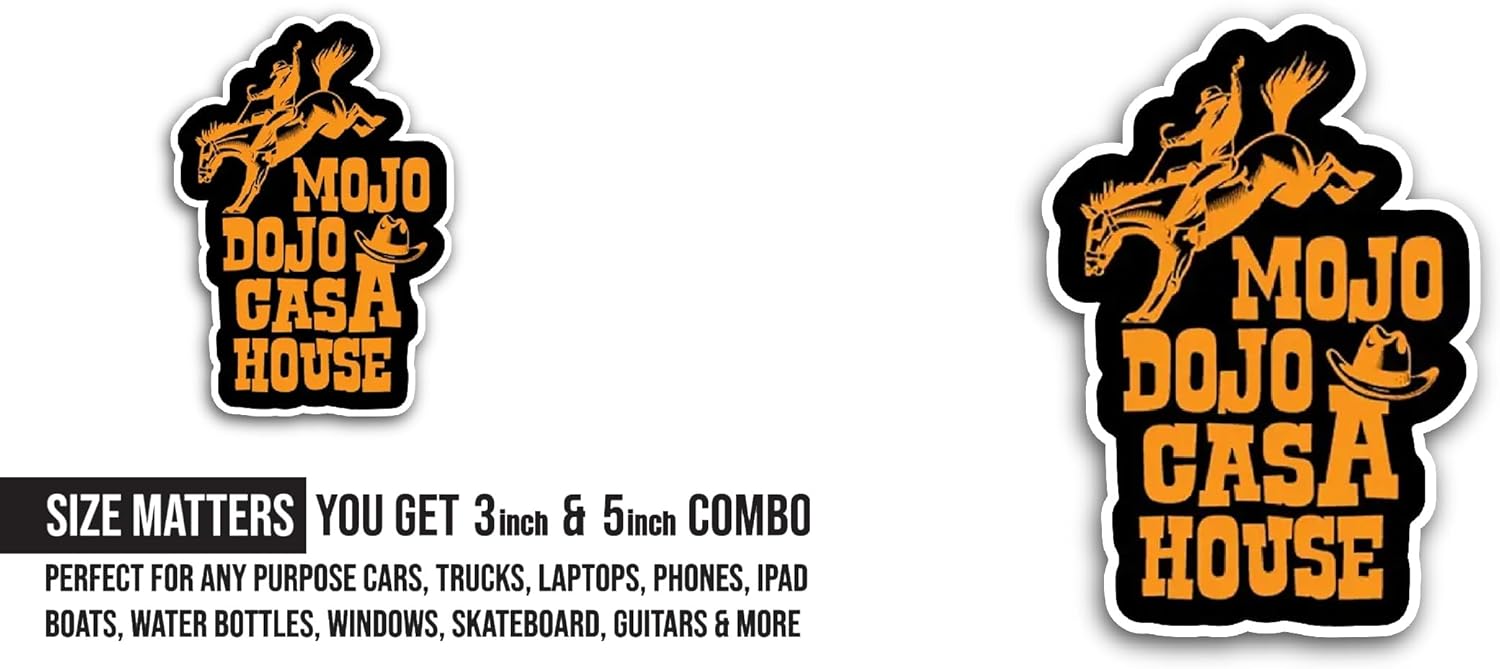 2 (Pieces) 3" and 5" Mojo Dojo Casa House Text Sticker, Waterproof Vinyl Decals for Many Purpose Like Cars, Trucks, Laptops, Phones, Windows and More