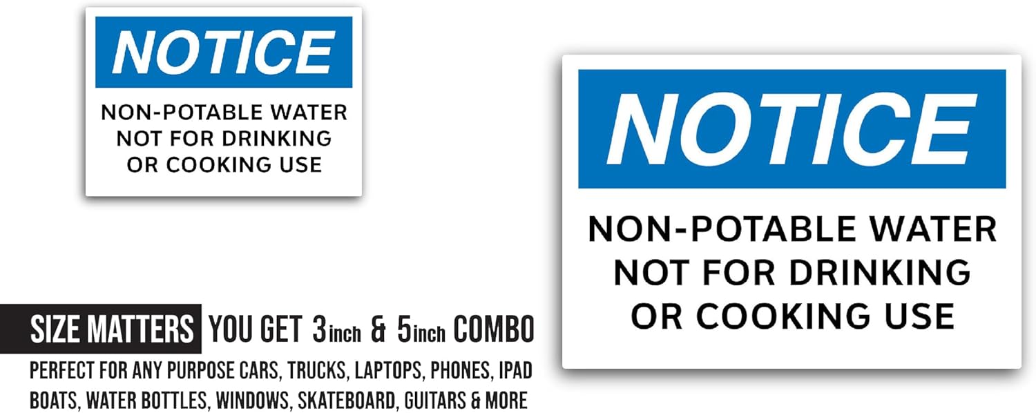 2 (Pieces) 3" and 5" Non-Potable Water Not Sticker, Waterproof Vinyl Decals for Many Purpose Like Cars, Trucks, Laptops, Phones, Windows and More