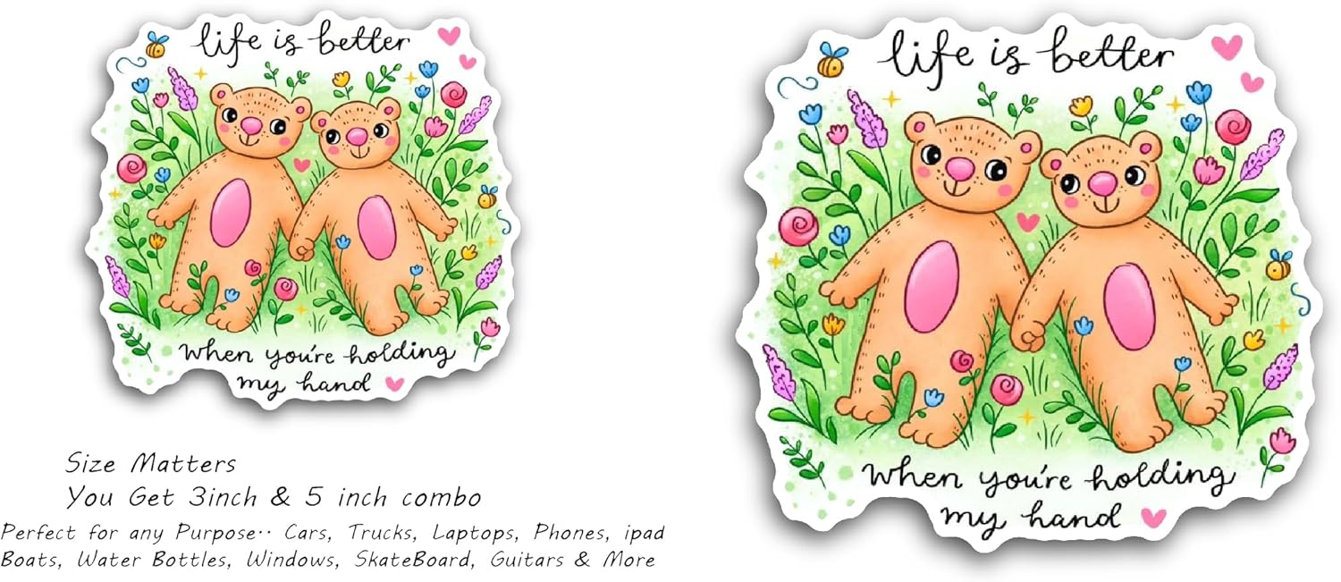 2 (Pieces) 3" and 5" Couple Bears Drawing Sticker, Waterproof Vinyl Decals for Many Purpose Like Cars, Trucks, Laptops, Phones, Windows and More