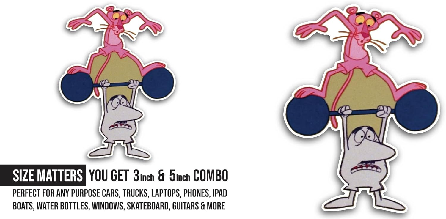 2 (Pieces) 3" and 5" Pink Color Panther Cartoon Character Sticker, Waterproof Vinyl Decals for Many Purpose Like Cars, Trucks, Laptops, Phones, Windows and More