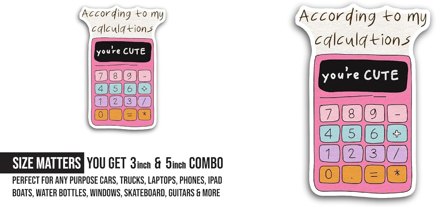 2 (Pieces) 3" and 5" Cute Calculator Sticker, Waterproof Vinyl Decals for Many Purpose Like Cars, Trucks, Laptops, Phones, Windows and More