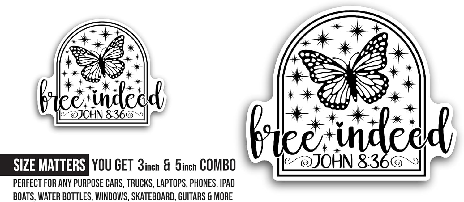 2 (Pieces) 3" and 5" Indeed Text with Butterfly Sticker, Waterproof Vinyl Decals for Many Purpose Like Cars, Trucks, Laptops, Phones, Windows and More