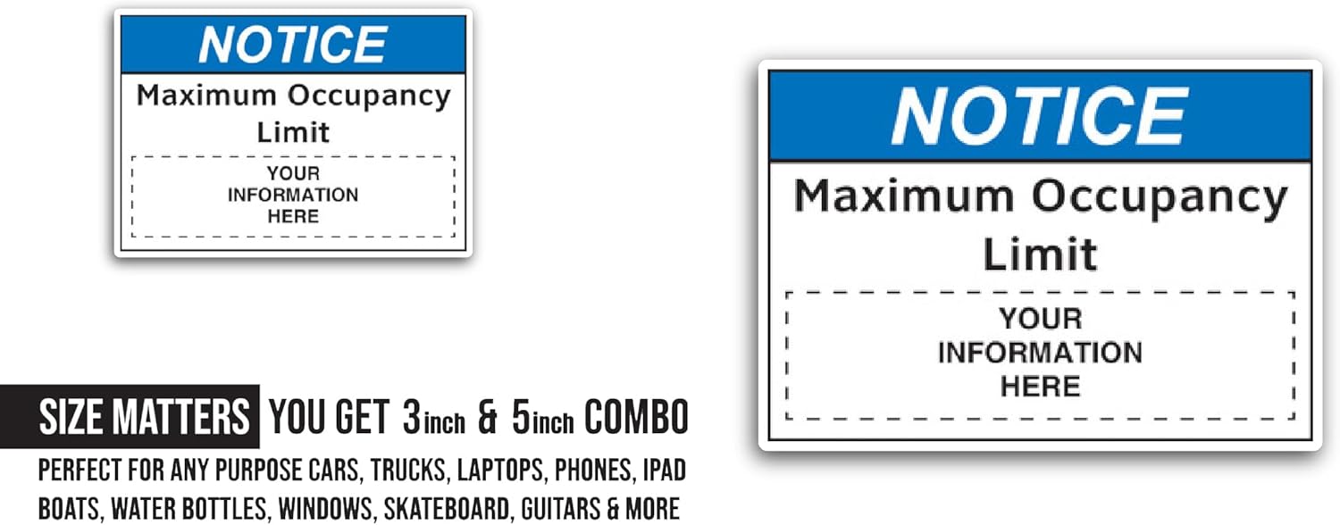 2 (Pieces) 3" and 5" Maximum Occupancy Sticker, Waterproof Vinyl Decals for Many Purpose Like Cars, Trucks, Laptops, Phones, Windows and More