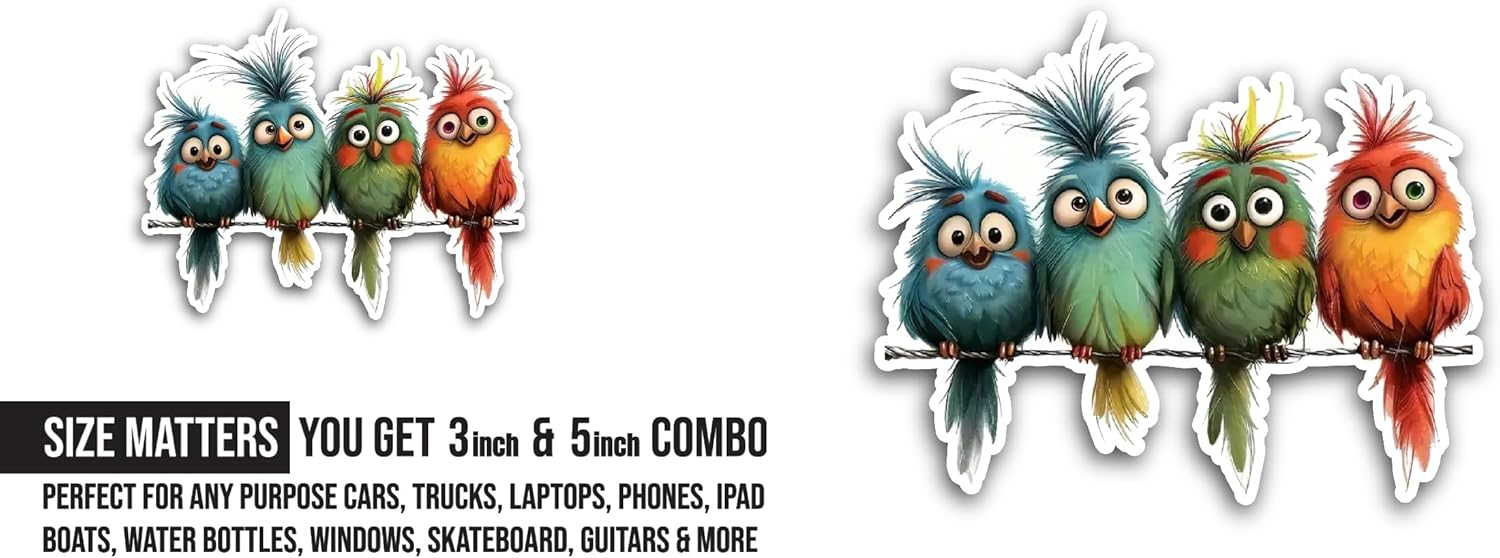 2 (Pieces) 3" and 5" Four Birds Sticker, Waterproof Vinyl Decals for Many Purpose Like Cars, Trucks, Laptops, Phones, Windows and More