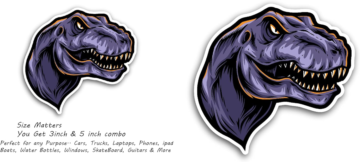 2 (Pieces) 3" and 5" T-Rex Head Sticker, Waterproof Vinyl Decals for Many Purpose Like Cars, Trucks, Laptops, Phones, Windows and More
