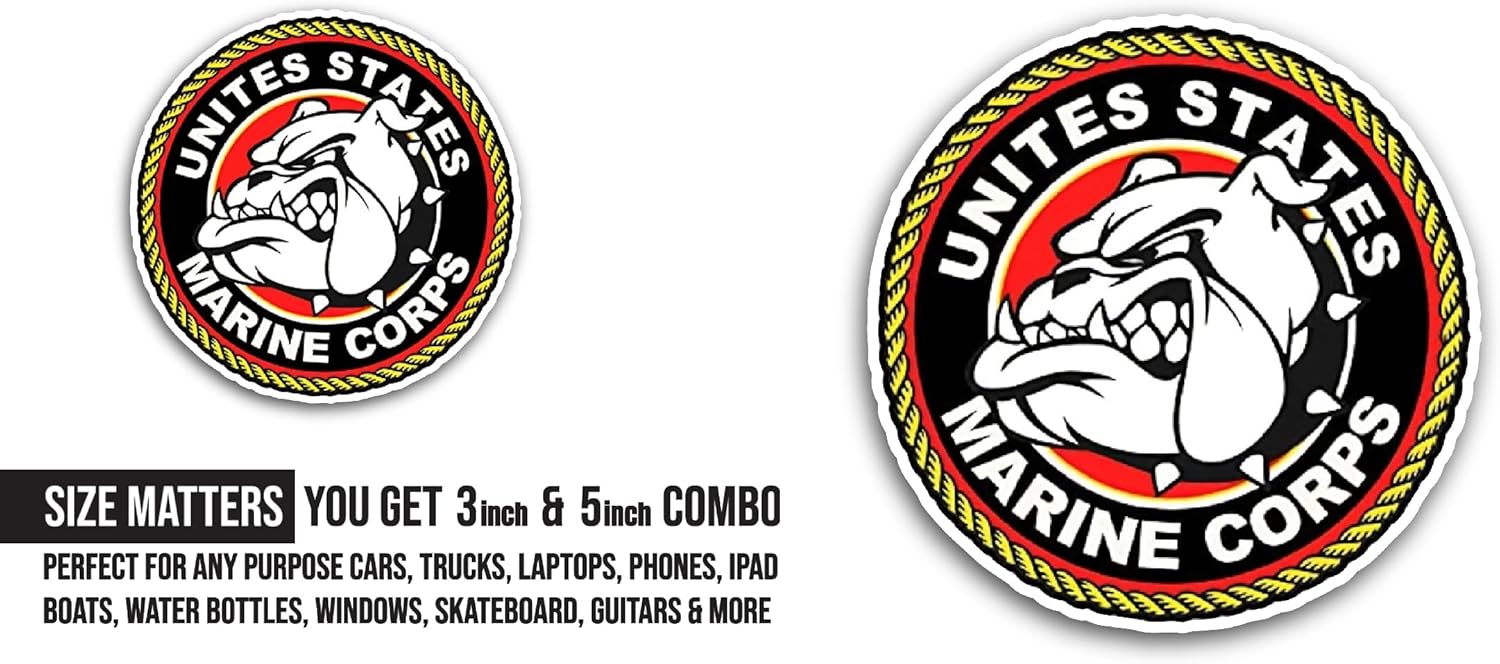 2 (Pieces) 3" and 5" United States Marine Corps Sticker, Waterproof Vinyl Decals for Many Purpose Like Cars, Trucks, Laptops, Phones, Windows and More