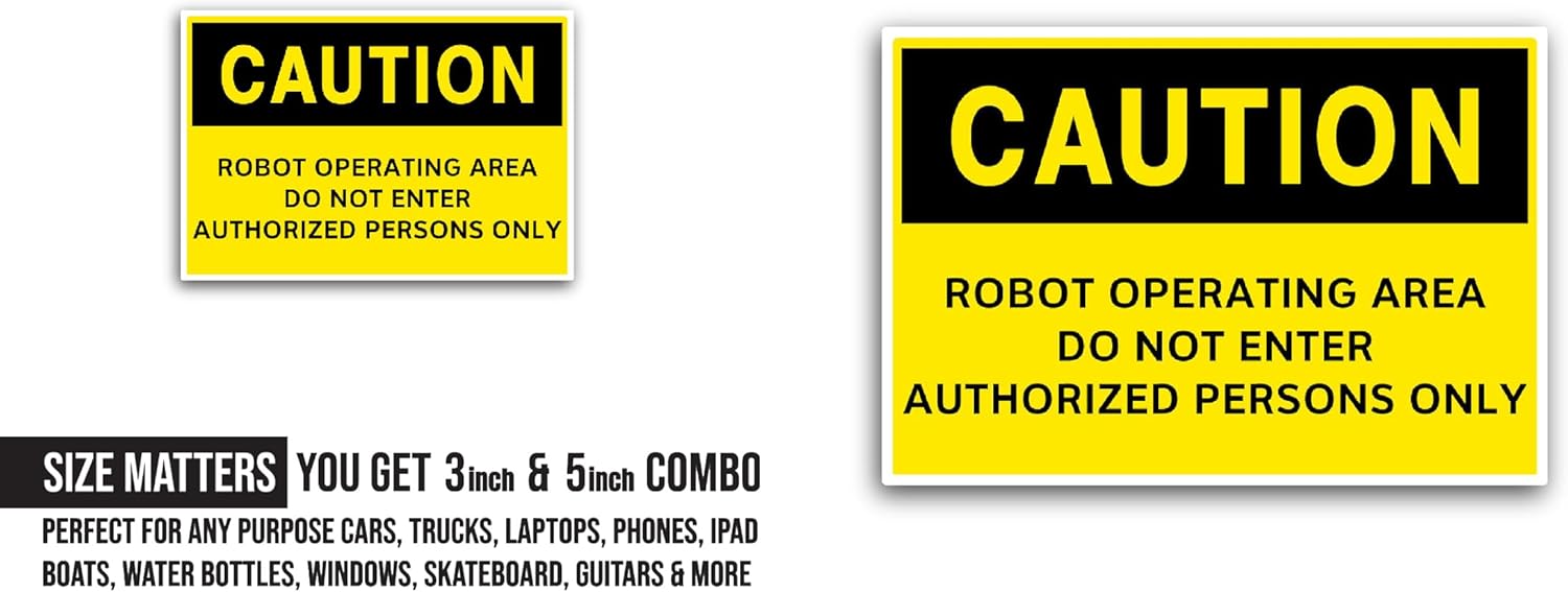 2 (Pieces) 3" and 5" Robot Operating Area Sticker, Waterproof Vinyl Decals for Many Purpose Like Cars, Trucks, Laptops, Phones, Windows and More