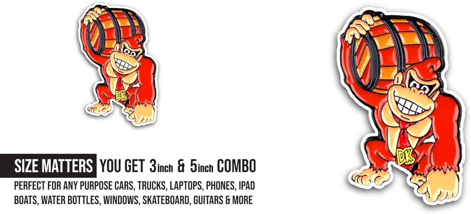 2 (Pieces) 3" and 5" Gorilla with Barrel Sticker, Waterproof Vinyl Decals for Many Purpose Like Cars, Trucks, Laptops, Phones, Windows and More