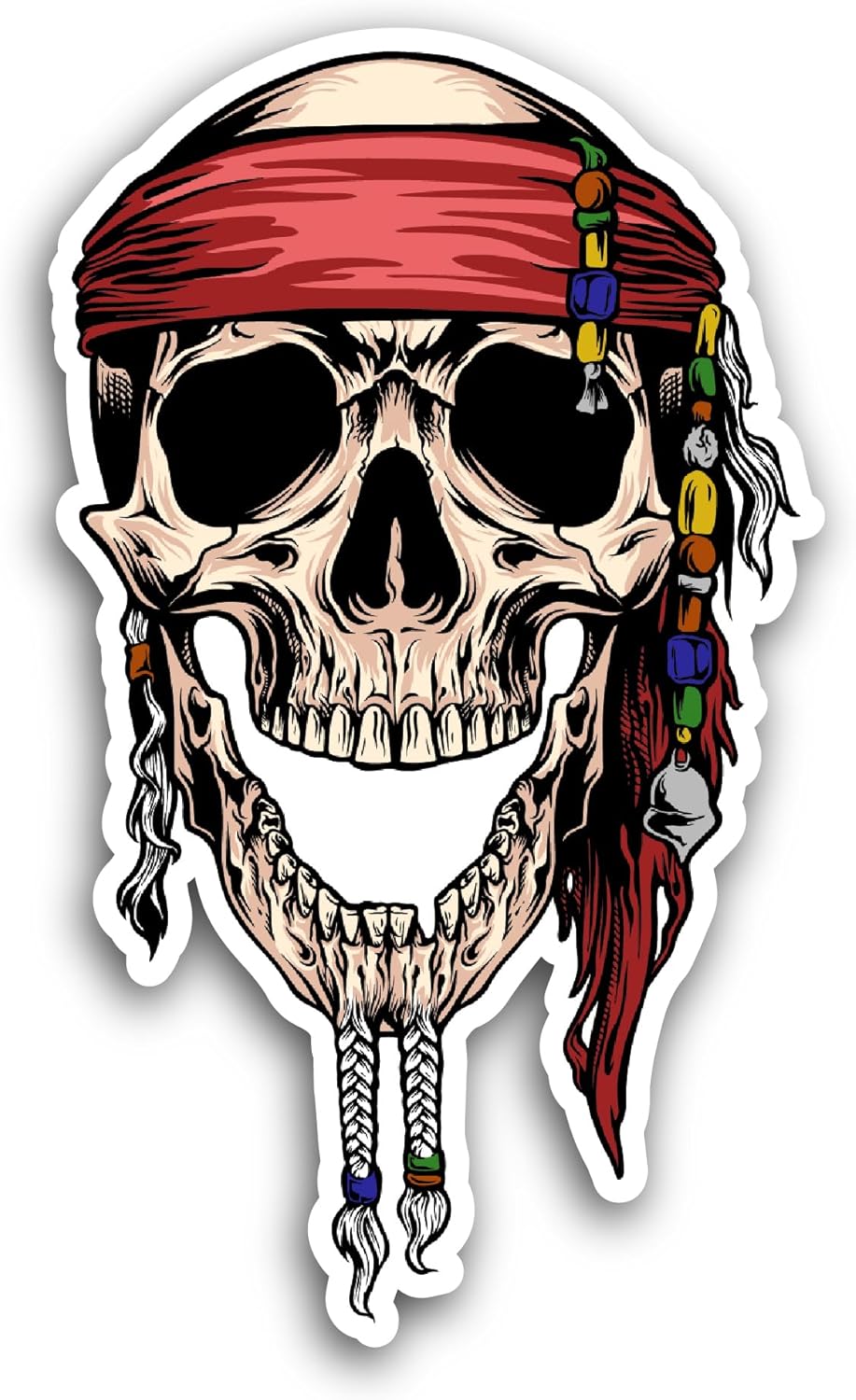 2 (Pieces) 3" and 5" Skull Pirates Wearing Bandana Sticker, Waterproof Vinyl Decals for Many Purpose Like Cars, Trucks, Laptops, Phones, Windows and More