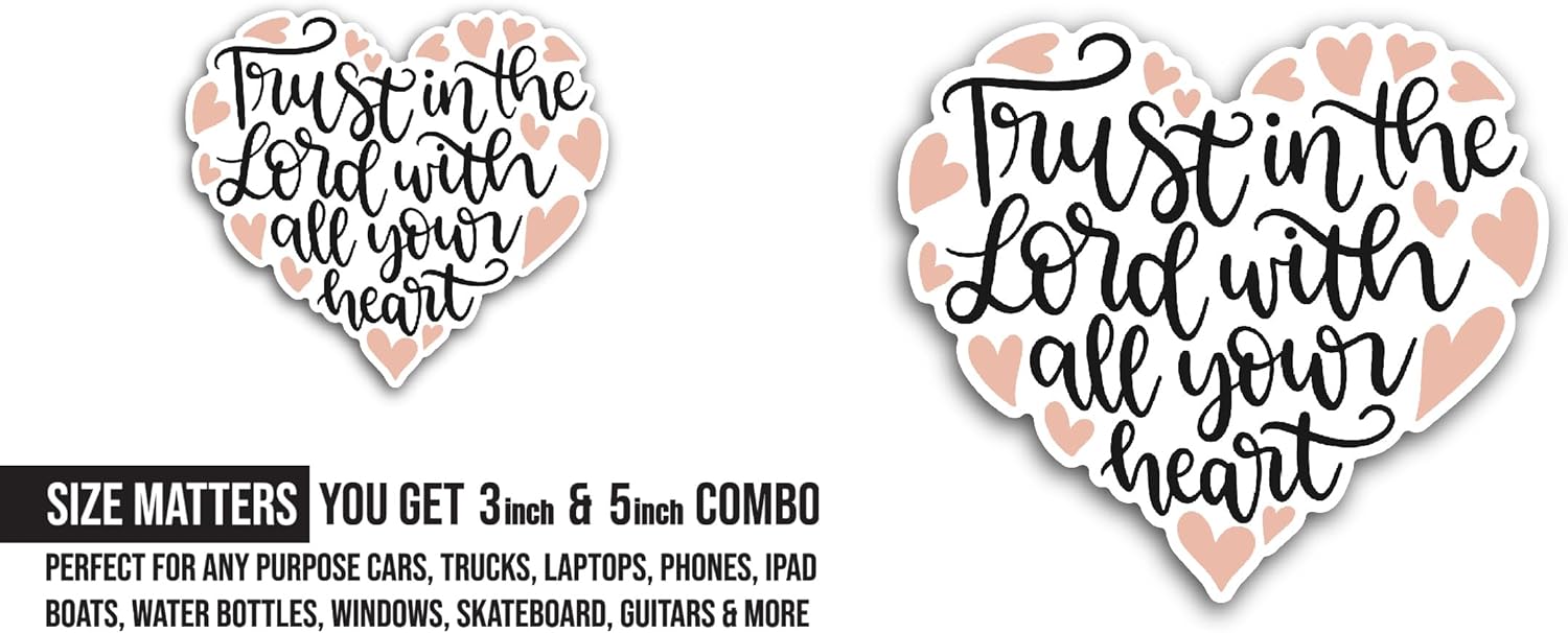 2 (Pieces) 3" and 5" Trust in The Lord Sticker, Waterproof Vinyl Decals for Many Purpose Like Cars, Trucks, Laptops, Phones, Windows and More