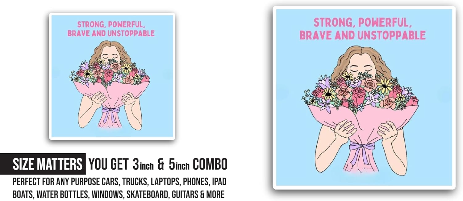 2 (Pieces) 3" and 5" Girl Carrying Flowers Sticker, Waterproof Vinyl Decals for Many Purpose Like Cars, Trucks, Laptops, Phones, Windows and More