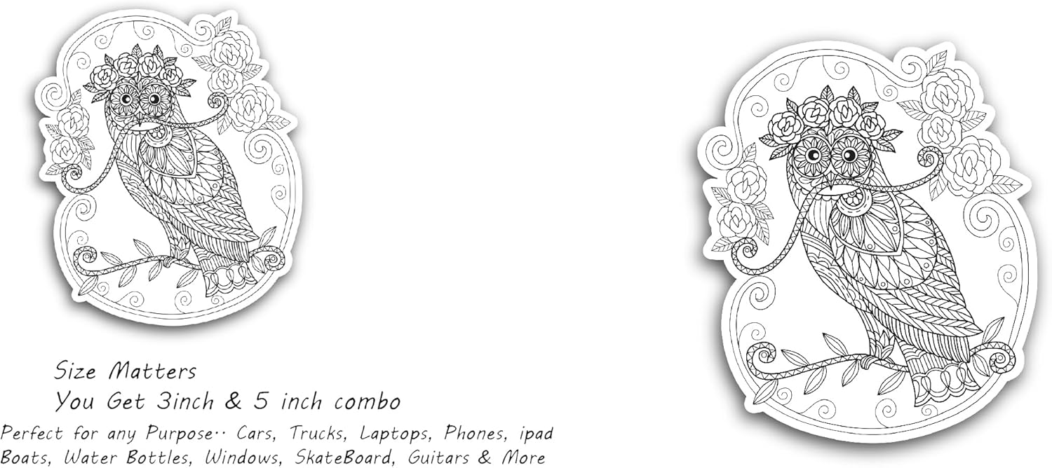 2 (Pieces) 3" and 5" Cute Owl Design Decal Sticker, Waterproof Vinyl Decals for Many Purpose Like Cars, Trucks, Laptops, Phones, Windows and More