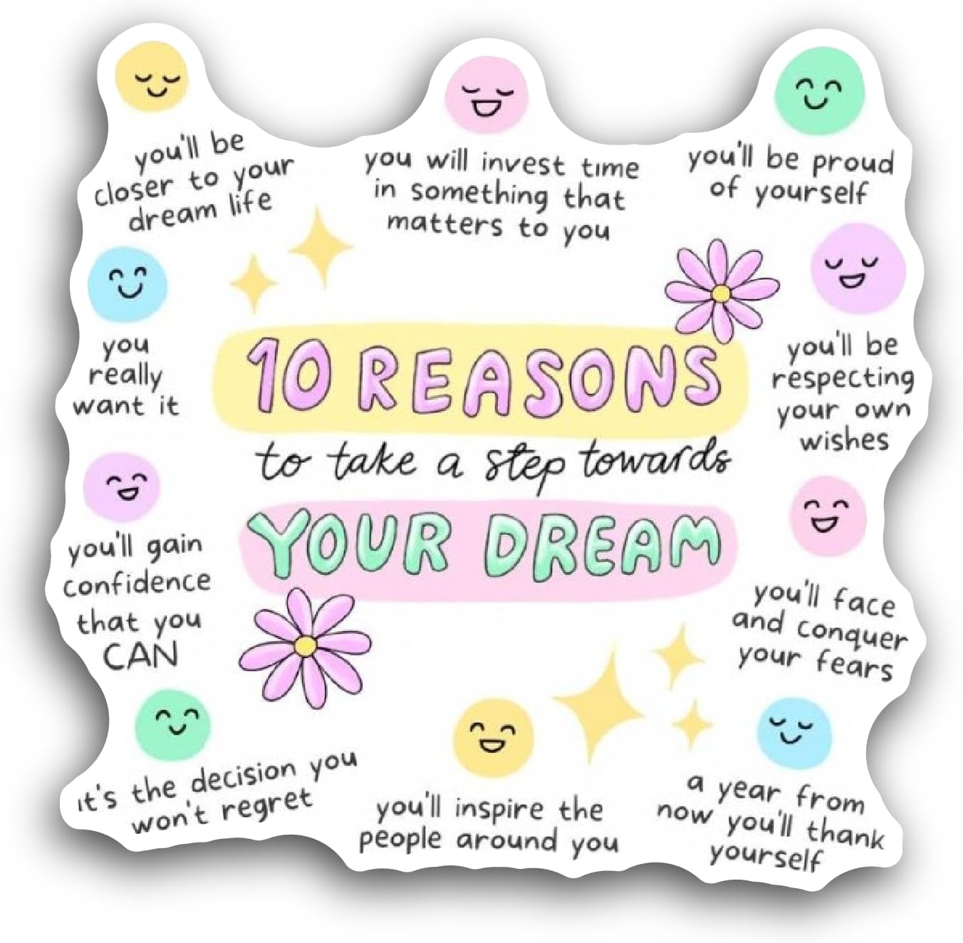 2 (Pieces) 3" and 5" Reasons to Take A Step Towards Your Dream Text Sticker, Waterproof Vinyl Decals for Many Purpose Like Cars, Trucks, Laptops, Phones, Windows and More