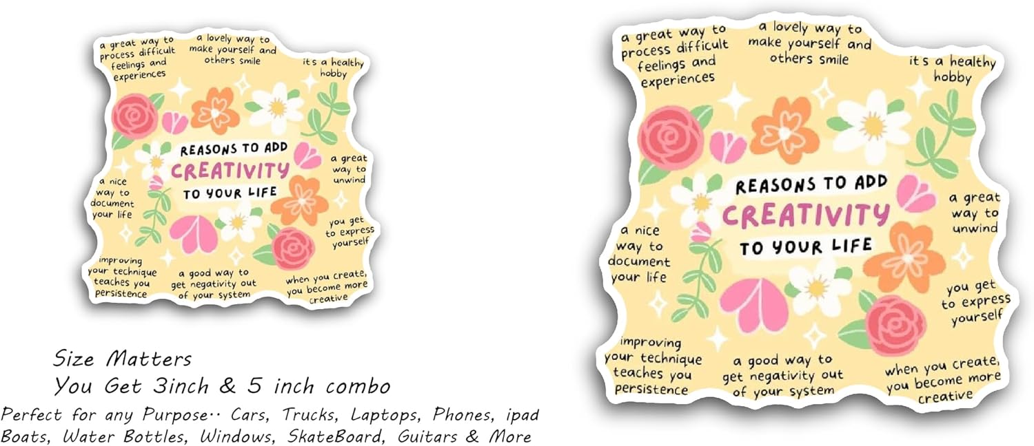 2 (Pieces) 3" and 5" Reasons to Add Creativity Text Sticker, Waterproof Vinyl Decals for Many Purpose Like Cars, Trucks, Laptops, Phones, Windows and More