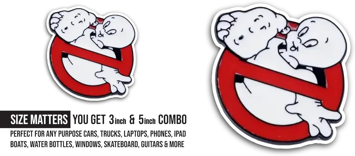 2 (Pieces) 3" and 5" Cute Ghost Sticker, Waterproof Vinyl Decals for Many Purpose Like Cars, Trucks, Laptops, Phones, Windows and More