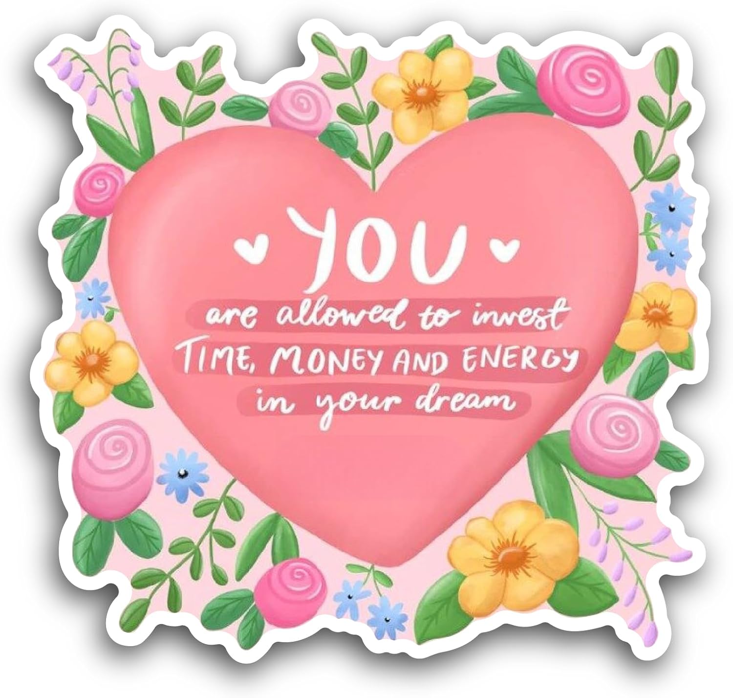 2 (Pieces) 3" and 5" Floral Background Heart Sticker, Waterproof Vinyl Decals for Many Purpose Like Cars, Trucks, Laptops, Phones, Windows and More