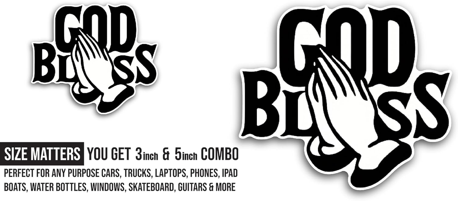 2 (Pieces) 3" and 5" God Bless Sticker, Waterproof Vinyl Decals for Many Purpose Like Cars, Trucks, Laptops, Phones, Windows and More