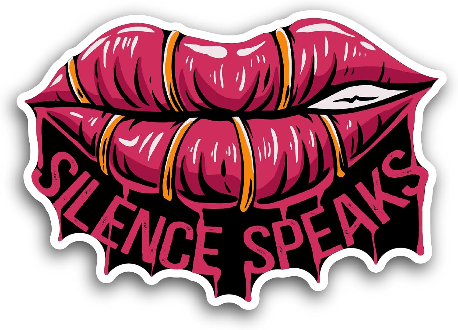 2 (Pieces) 3" and 5" Lips Silence Speaks Sticker, Waterproof Vinyl Decals for Many Purpose Like Cars, Trucks, Laptops, Phones, Windows and More