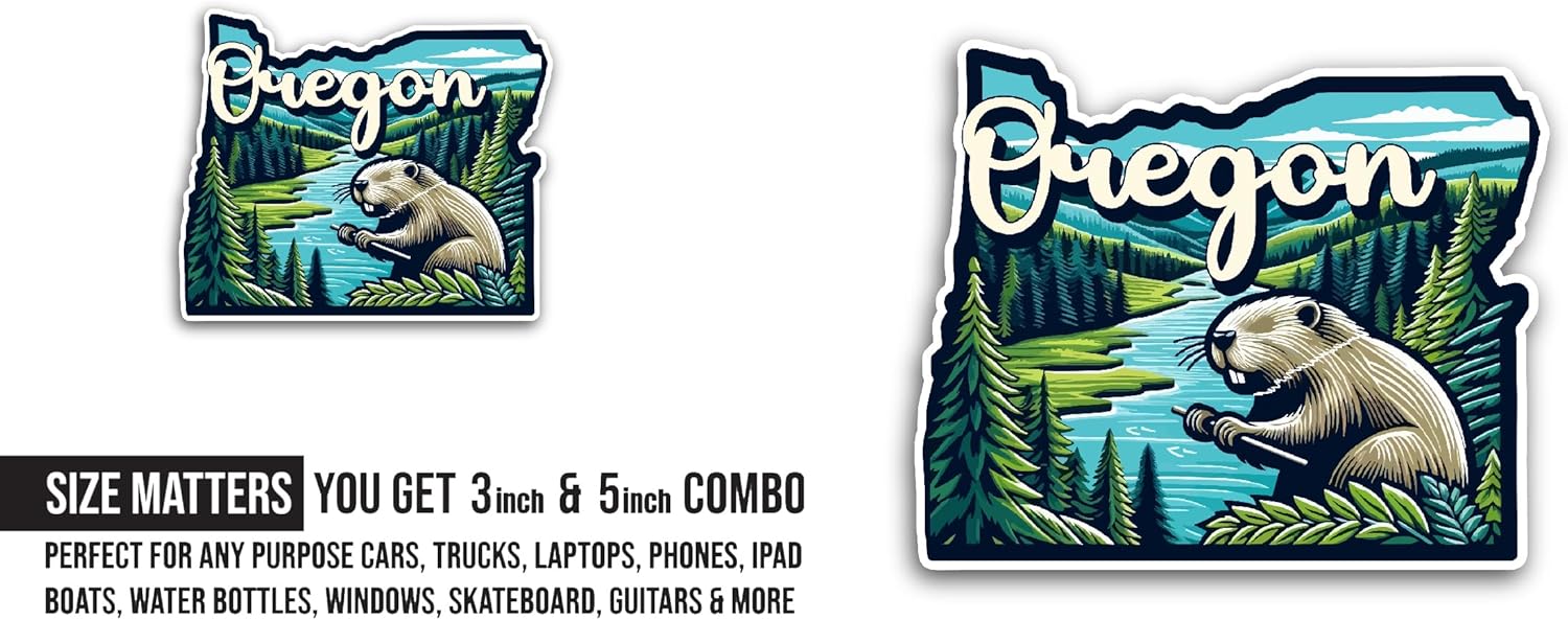 2 (Pieces) 3" and 5" Oregon Sticker, Waterproof Vinyl Decals for Many Purpose Like Cars, Trucks, Laptops, Phones, Windows and More